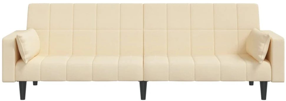 Dvivietė sofa-lova su dvejomis pagalvėmis, kreminė, audinys