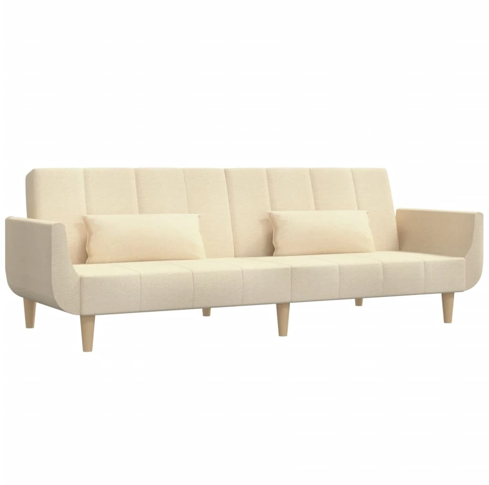 Dvivietė sofa-lova su dvejomis pagalvėmis, kreminė, audinys