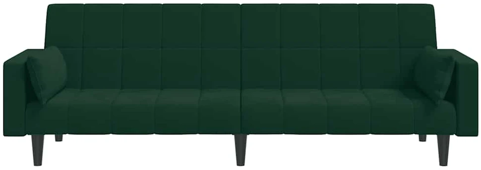 Dvivietė sofa-lova su dvejomis pagalvėmis, žalia, aksomas