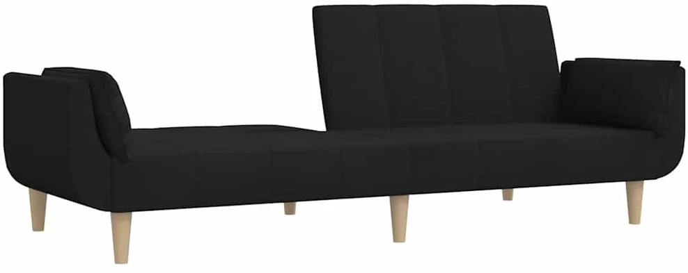 Dvivietė sofa-lova su dvejomis pagalvėmis, juoda, audinys