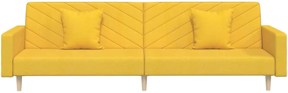 Dvivietė sofa-lova su dvejomis pagalvėmis, geltona, audinys