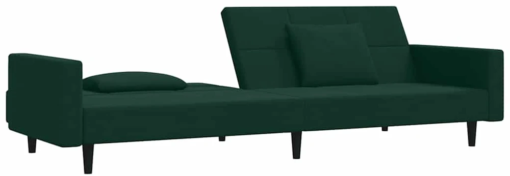 Dvivietė sofa-lova su dvejomis pagalvėmis, žalia, aksomas