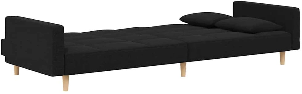 Dvivietė sofa-lova su dvejomis pagalvėmis, juoda, audinys