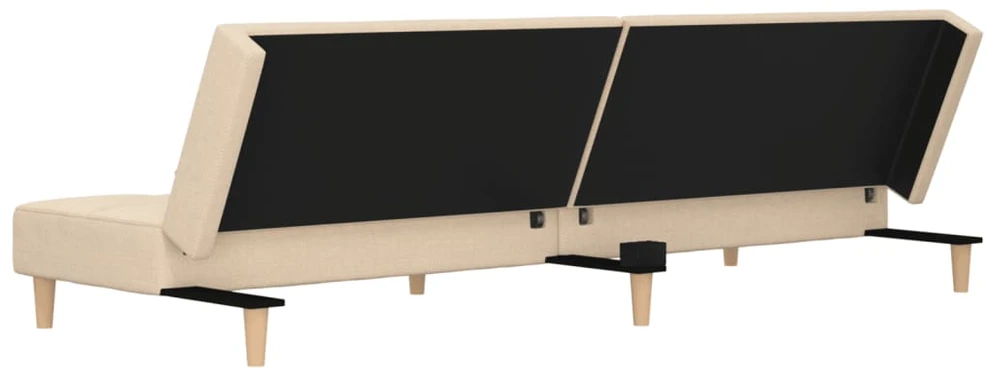 Dvivietė sofa-lova su dvejomis pagalvėmis, kreminė, audinys