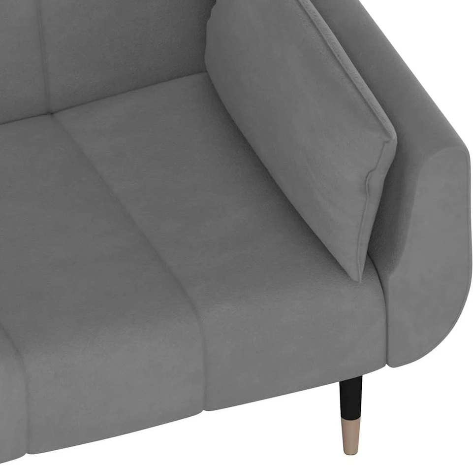 Dvivietė sofa-lova su dvejomis pagalvėmis, pilka, aksomas