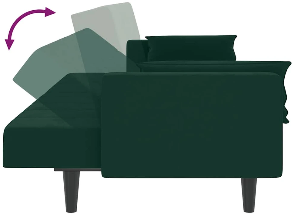 Dvivietė sofa-lova su dvejomis pagalvėmis, žalia, aksomas
