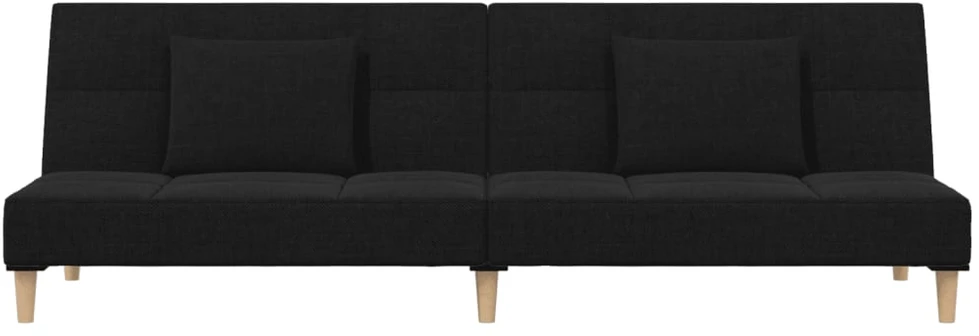 Dvivietė sofa-lova su dvejomis pagalvėmis, juoda, audinys