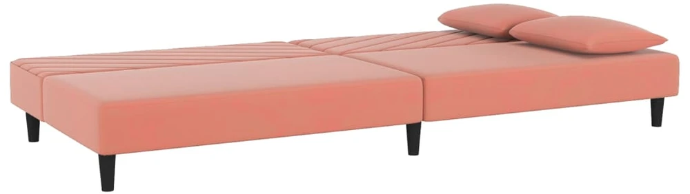 Dvivietė sofa-lova su dvejomis pagalvėmis, rožinė, aksomas