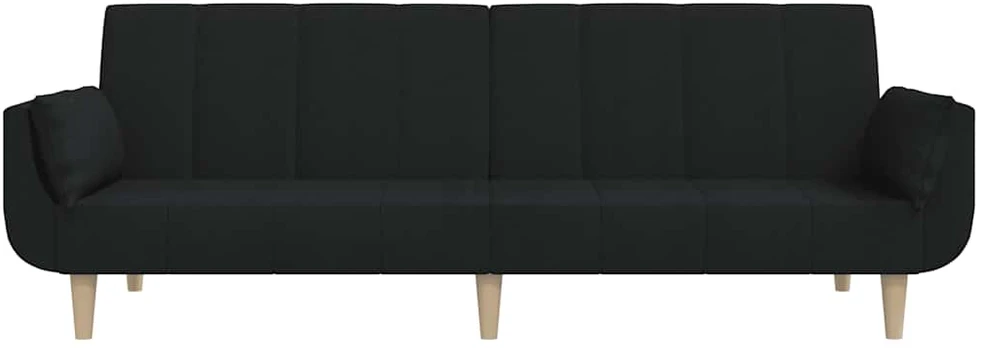 Dvivietė sofa-lova su dvejomis pagalvėmis, juoda, audinys