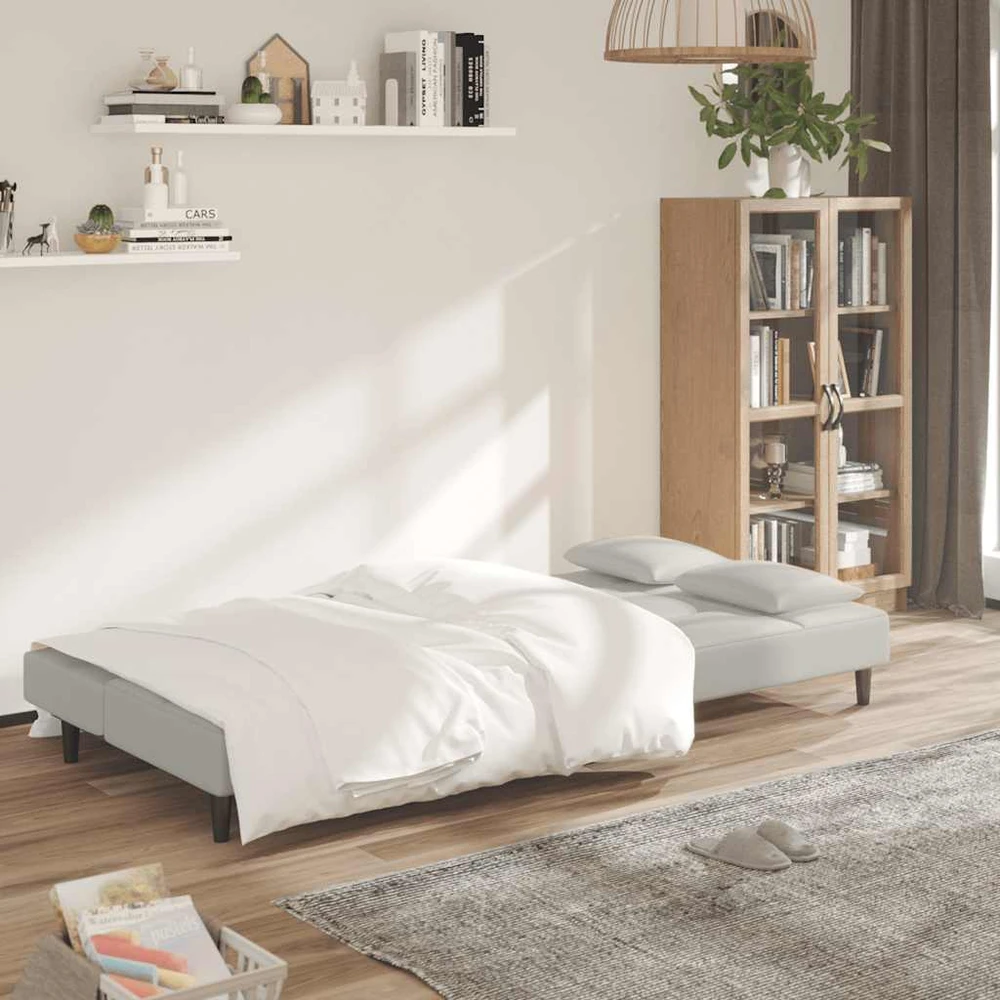 Dvivietė sofa-lova su dvejomis pagalvėmis, kreminė, aksomas