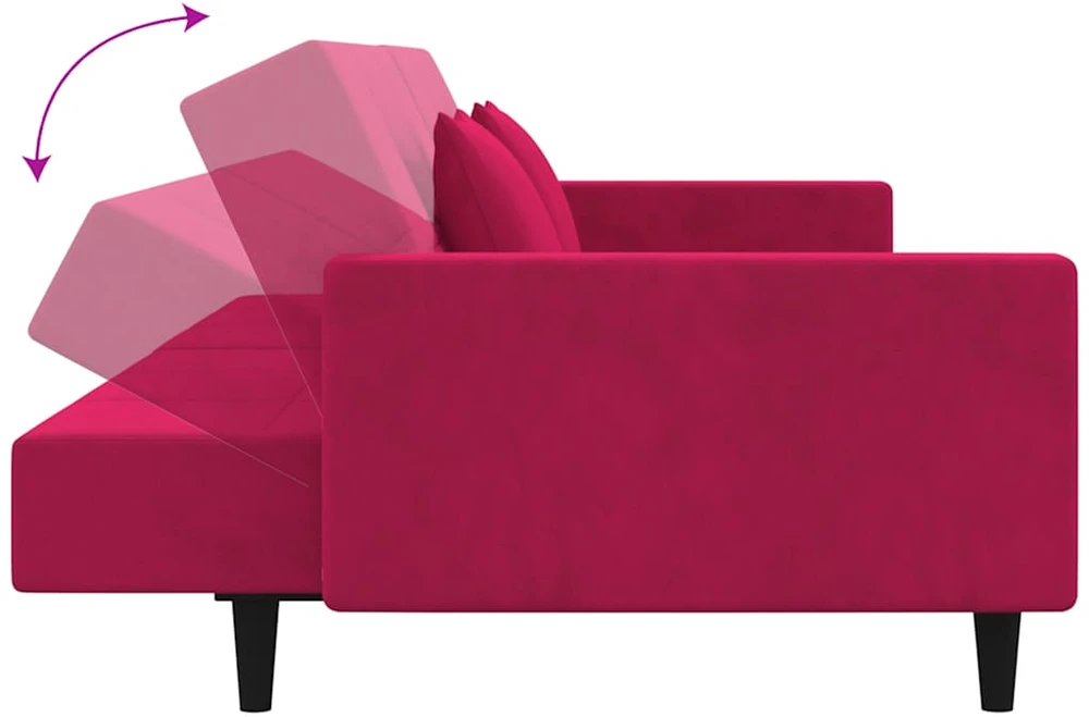 Dvivietė sofa-lova su dvejomis pagalvėmis, vyno, aksomas