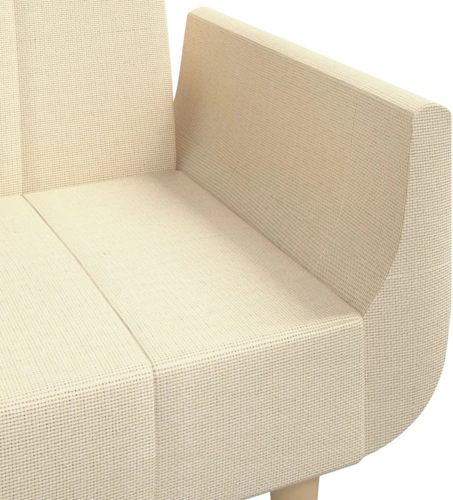 Dvivietė sofa-lova su dvejomis pagalvėmis, kreminė, audinys