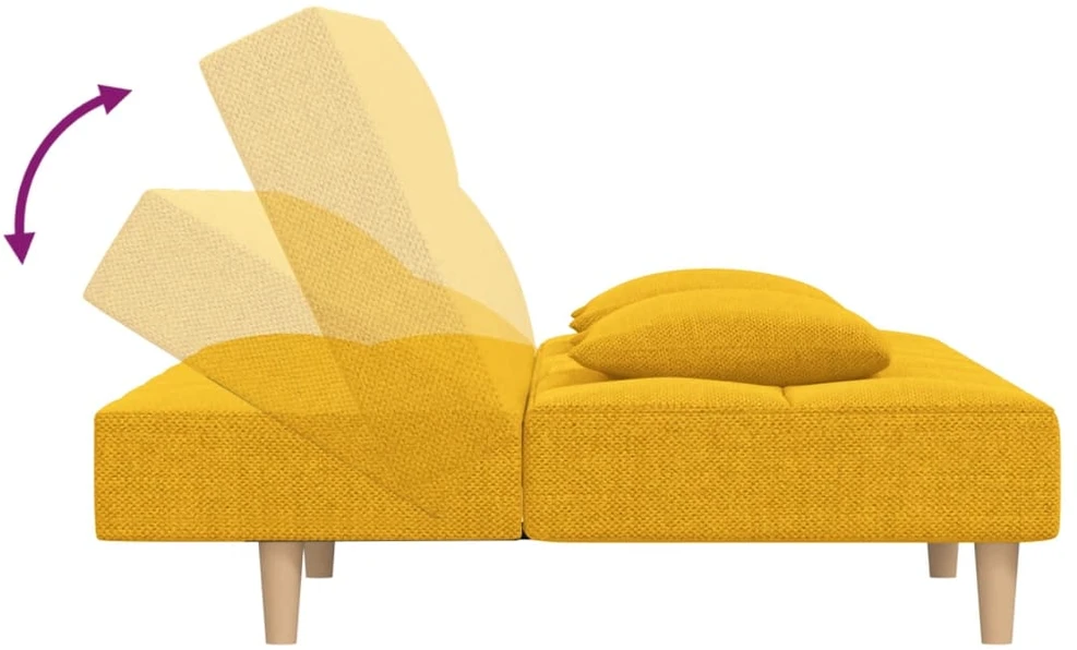 Dvivietė sofa-lova su dvejomis pagalvėmis, geltona, audinys