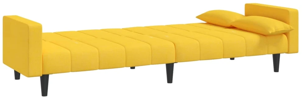 Dvivietė sofa-lova su dvejomis pagalvėmis, geltona, audinys