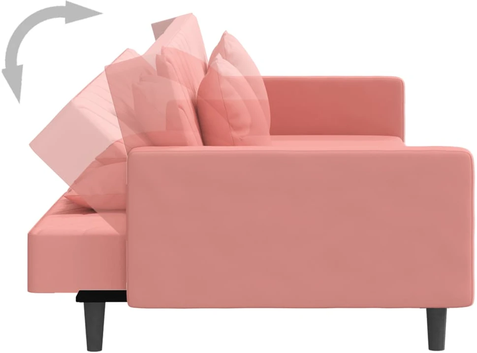 Dvivietė sofa-lova su dvejomis pagalvėmis, rožinė, aksomas