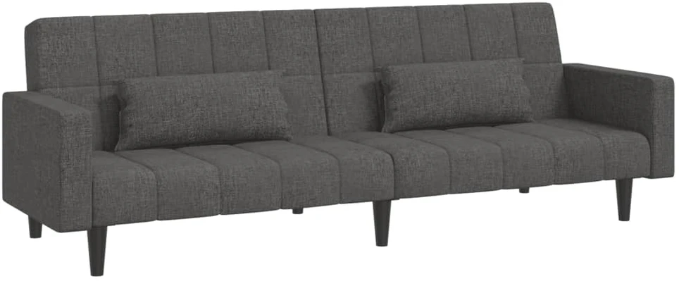 Dvivietė sofa-lova su dvejomis pagalvėmis, pilka, audinys