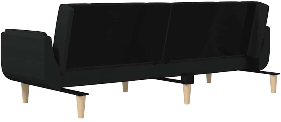 Dvivietė sofa-lova su dvejomis pagalvėmis, juoda, audinys