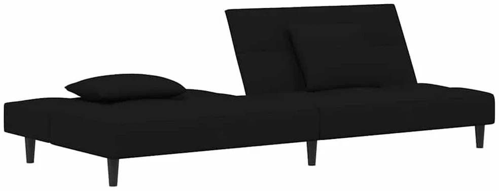 Dvivietė sofa-lova su dvejomis pagalvėmis, juoda, aksomas