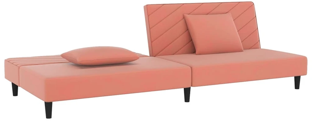 Dvivietė sofa-lova su dvejomis pagalvėmis, rožinė, aksomas