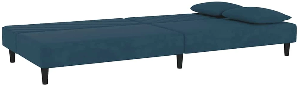 Dvivietė sofa-lova su dvejomis pagalvėmis, mėlyna, aksomas