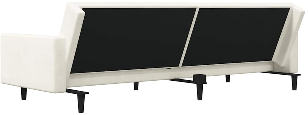 Dvivietė sofa-lova su dvejomis pagalvėmis, kreminė, aksomas
