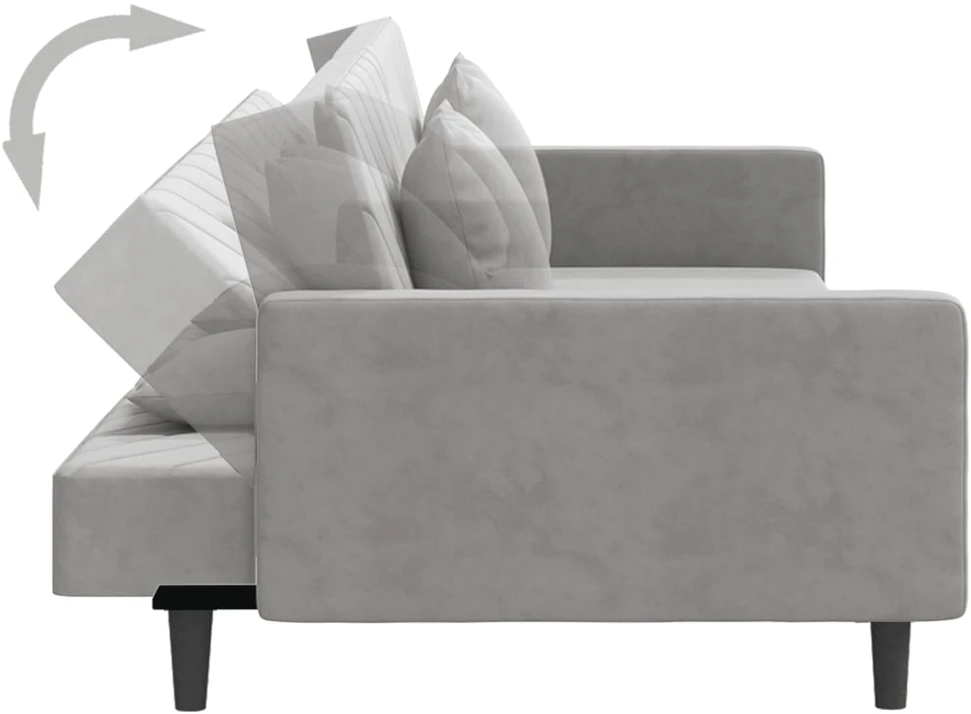 Dvivietė sofa-lova su dvejomis pagalvėmis, pilka, aksomas