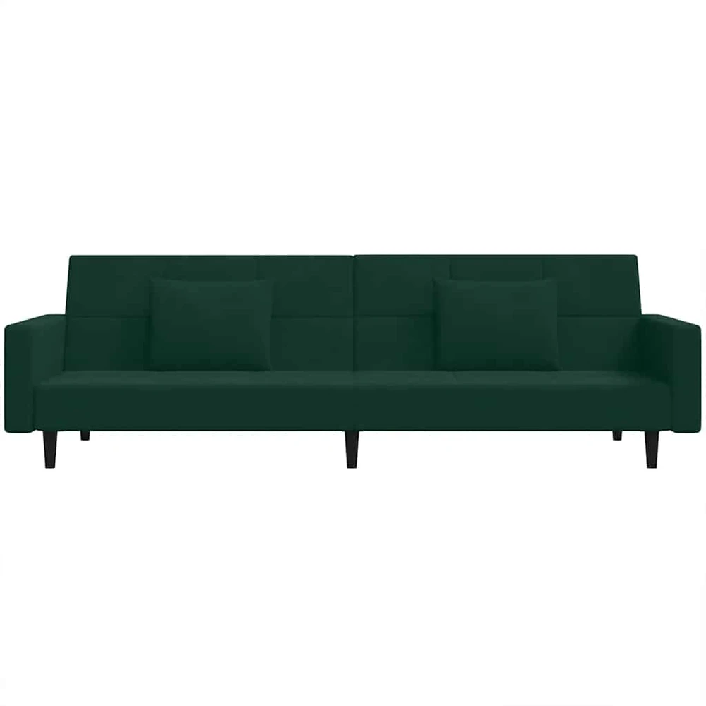 Dvivietė sofa-lova su dvejomis pagalvėmis, žalia, aksomas