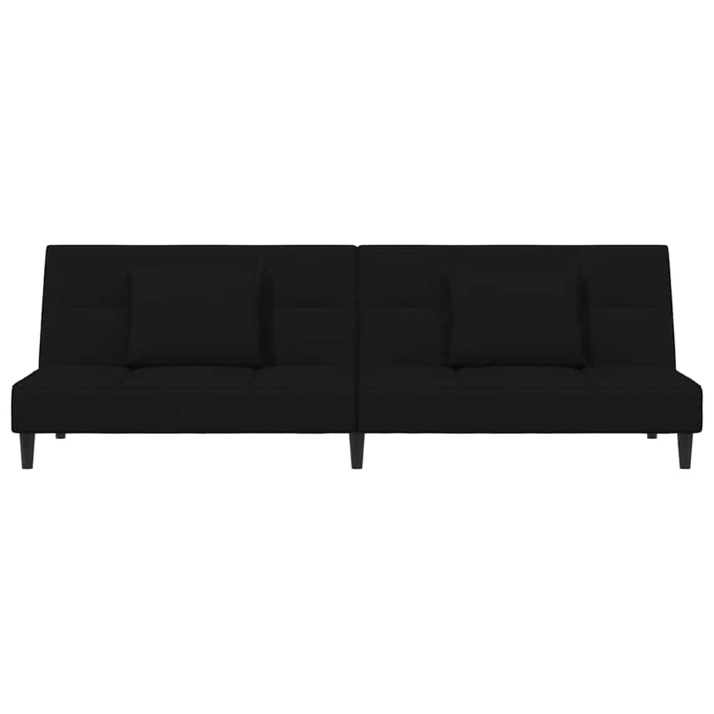 Dvivietė sofa-lova su dvejomis pagalvėmis, juoda, aksomas