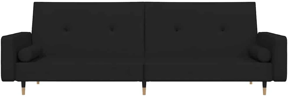 Dvivietė sofa-lova su dvejomis pagalvėmis, juoda, aksomas