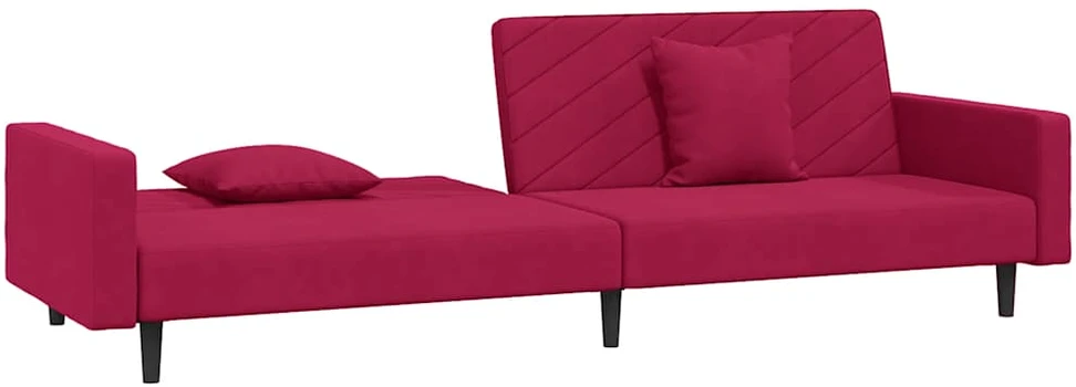 Dvivietė sofa-lova su dvejomis pagalvėmis, vyno, aksomas
