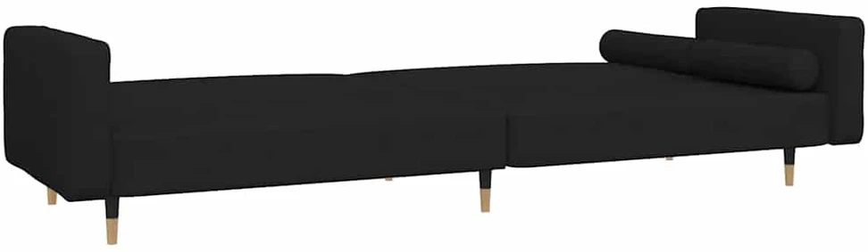 Dvivietė sofa-lova su dvejomis pagalvėmis, juoda, aksomas