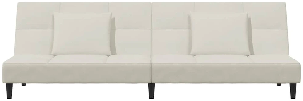 Dvivietė sofa-lova su dvejomis pagalvėmis, kreminė, aksomas