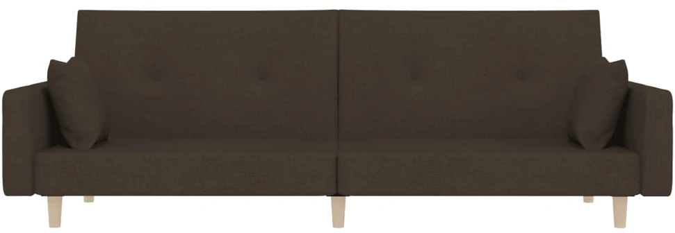 Dvivietė sofa-lova su dvejomis pagalvėmis, ruda, audinys