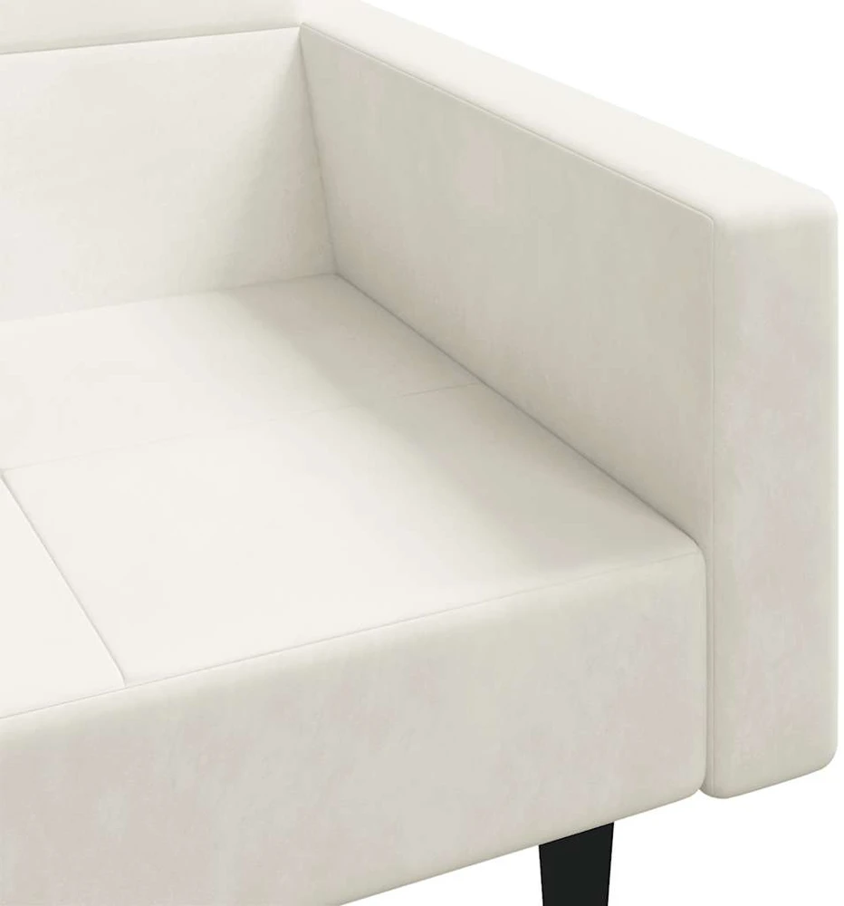 Dvivietė sofa-lova su dvejomis pagalvėmis, kreminė, aksomas