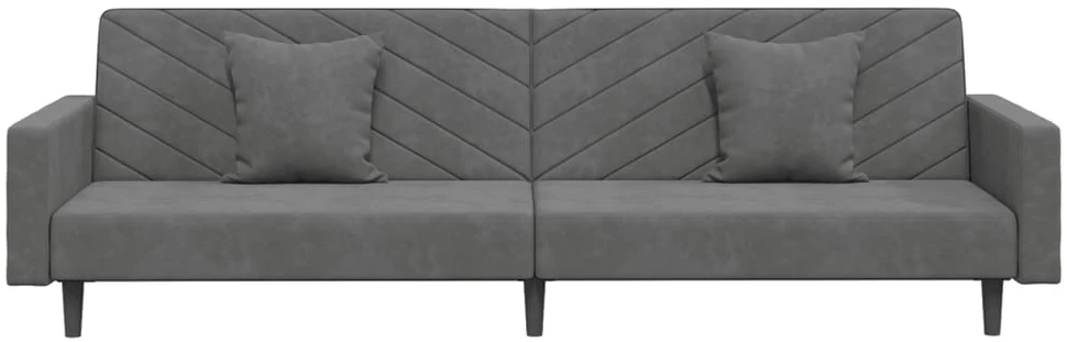 Dvivietė sofa-lova su dvejomis pagalvėmis, pilka, aksomas