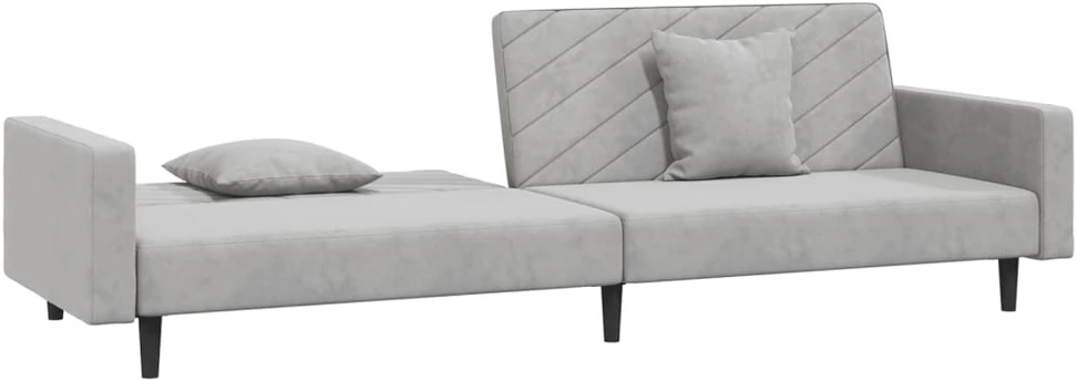 Dvivietė sofa-lova su dvejomis pagalvėmis, pilka, aksomas
