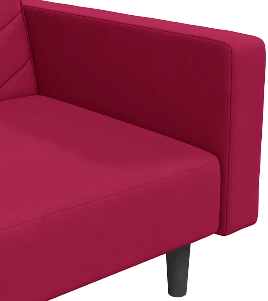 Dvivietė sofa-lova su dvejomis pagalvėmis, vyno, aksomas