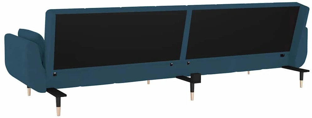 Dvivietė sofa-lova su dvejomis pagalvėmis, mėlyna, aksomas