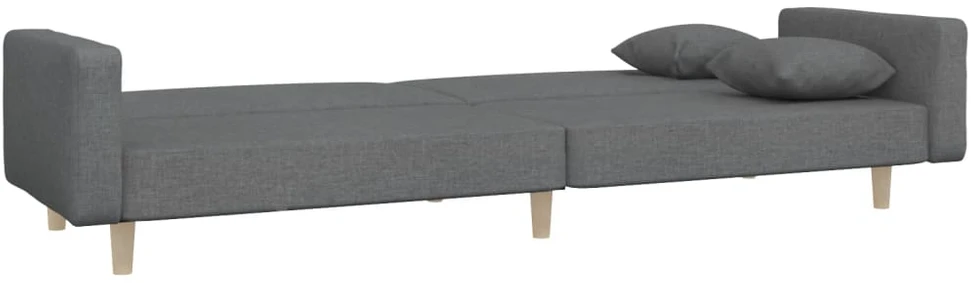 Dvivietė sofa-lova su dvejomis pagalvėmis, pilka, audinys