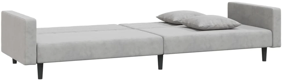 Dvivietė sofa-lova su dvejomis pagalvėmis, pilka, aksomas