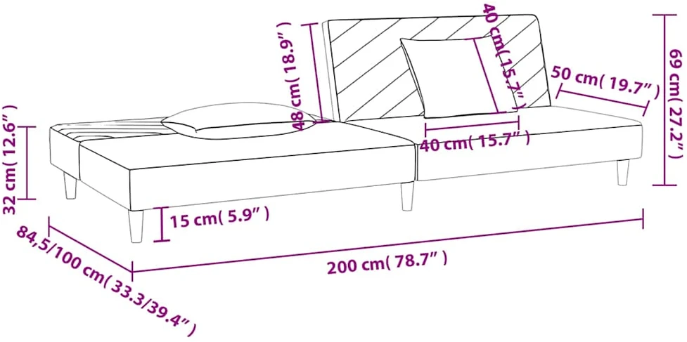 Dvivietė sofa-lova su dvejomis pagalvėmis, taupe, audinys