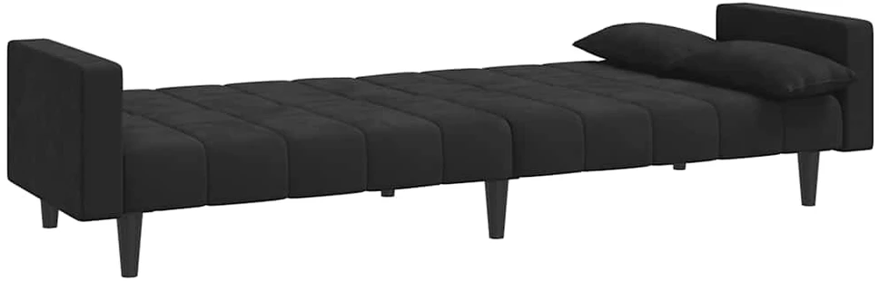 Dvivietė sofa-lova su dvejomis pagalvėmis, juoda, aksomas