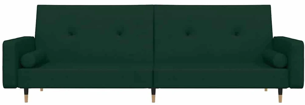 Dvivietė sofa-lova su dvejomis pagalvėmis, žalia, aksomas