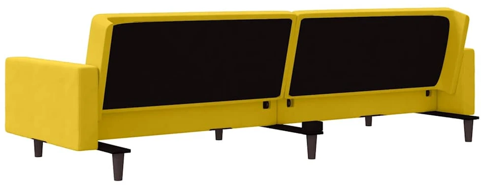 Dvivietė sofa-lova su dvejomis pagalvėmis, geltona, aksomas