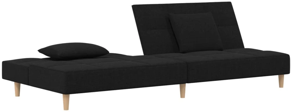 Dvivietė sofa-lova su dvejomis pagalvėmis, juoda, audinys