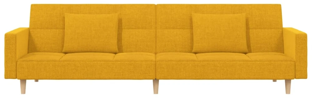 Dvivietė sofa-lova su dvejomis pagalvėmis, geltona, audinys