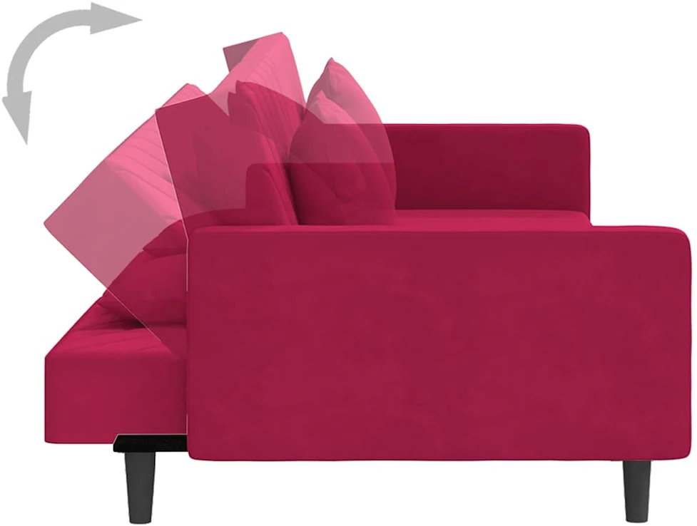 Dvivietė sofa-lova su dvejomis pagalvėmis, vyno, aksomas
