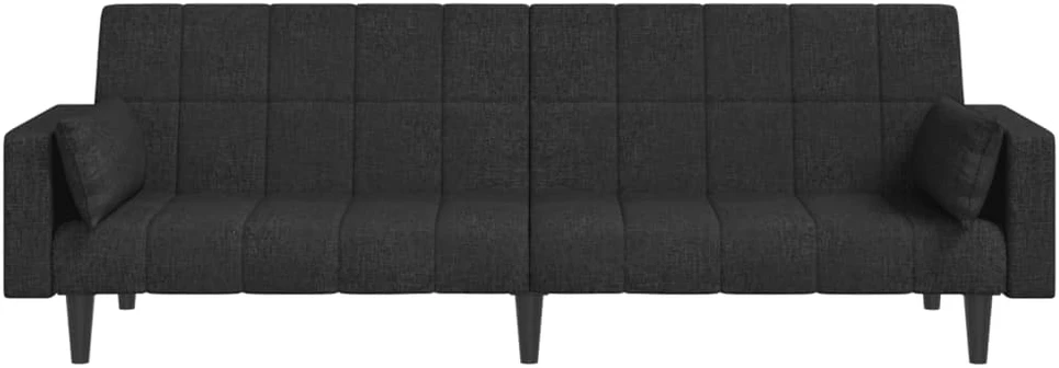 Dvivietė sofa-lova su dvejomis pagalvėmis, juoda, audinys