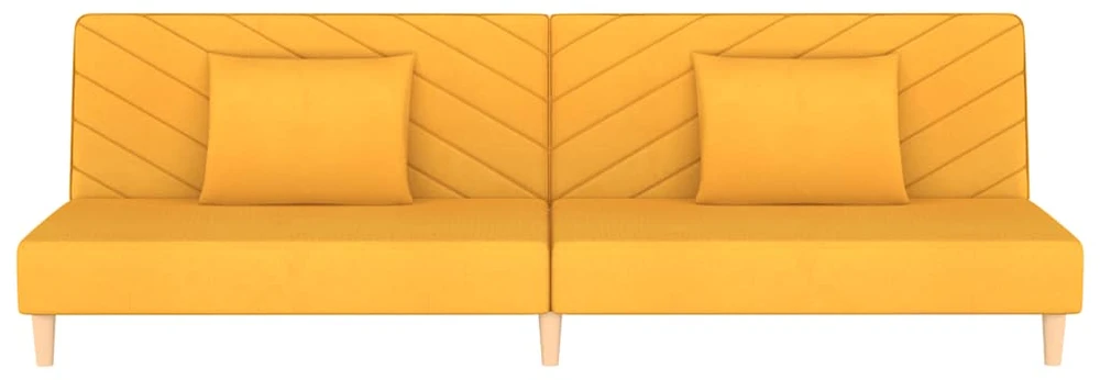 Dvivietė sofa-lova su dvejomis pagalvėmis, geltona, audinys