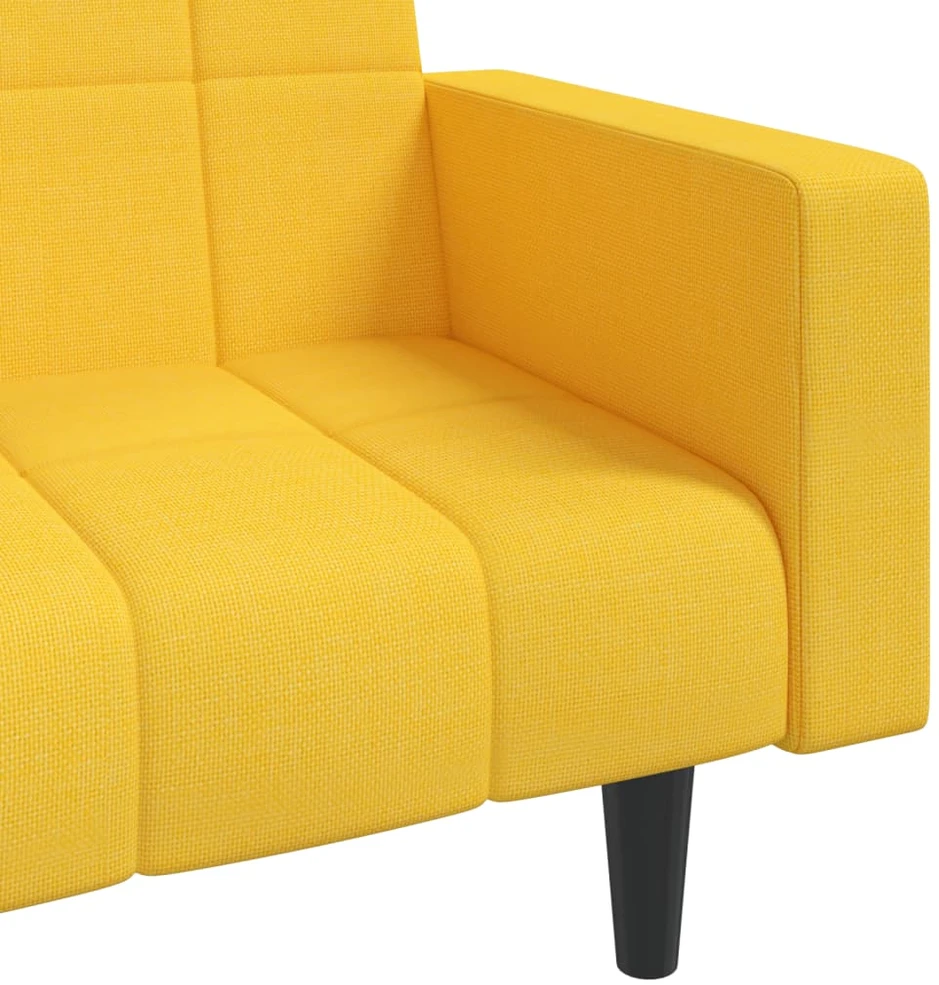 Dvivietė sofa-lova su dvejomis pagalvėmis, geltona, audinys